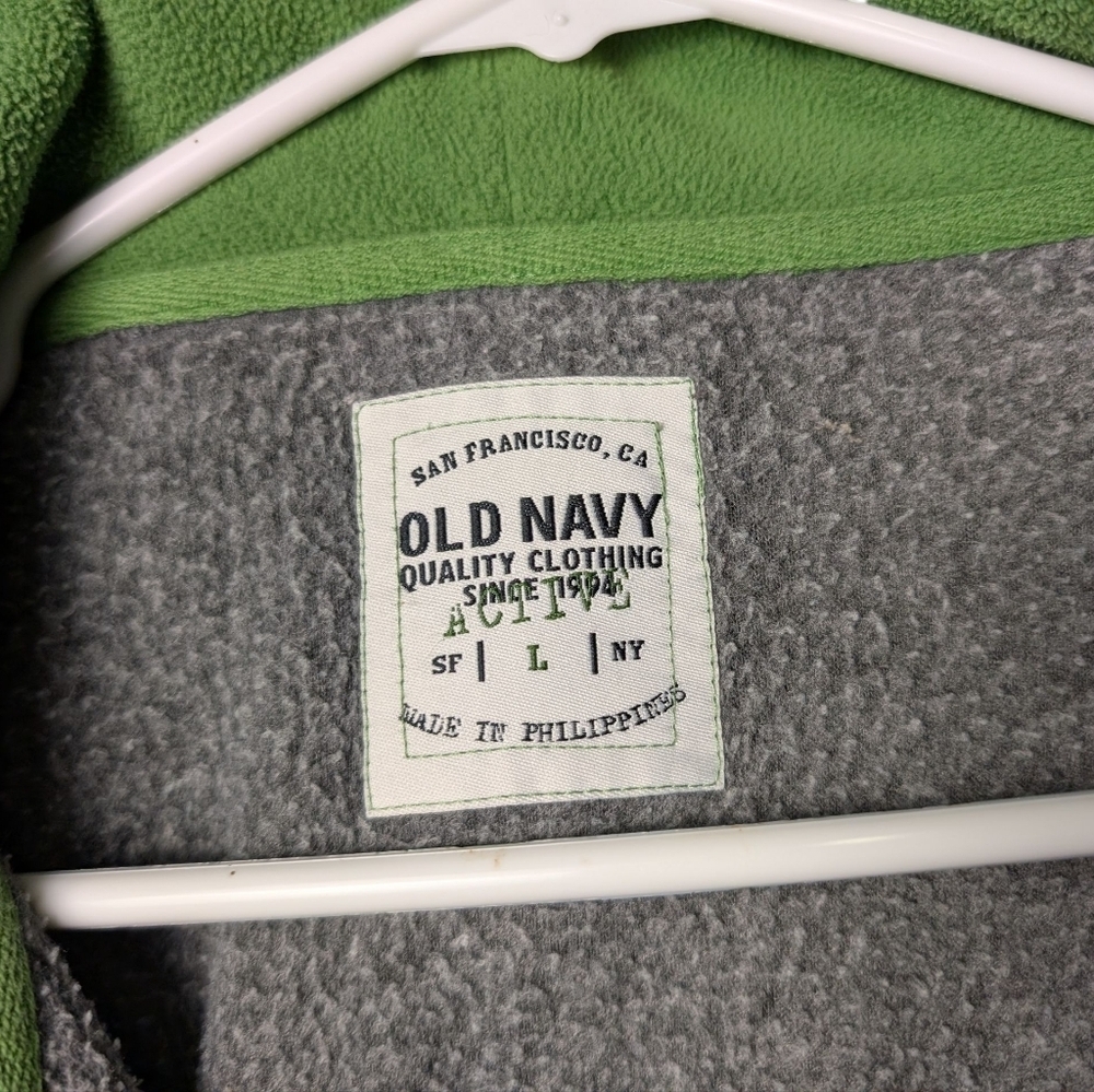 Old Navy Gray Hoodie Green Lining Women's L Drawstring Hood Full Zipper Front - Picture 6 of 10